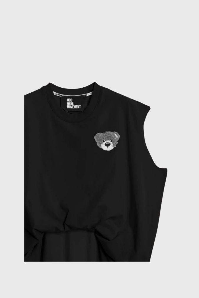 MWM Teddy Bear Flock Patch Oversized Tank Top MW092010436
