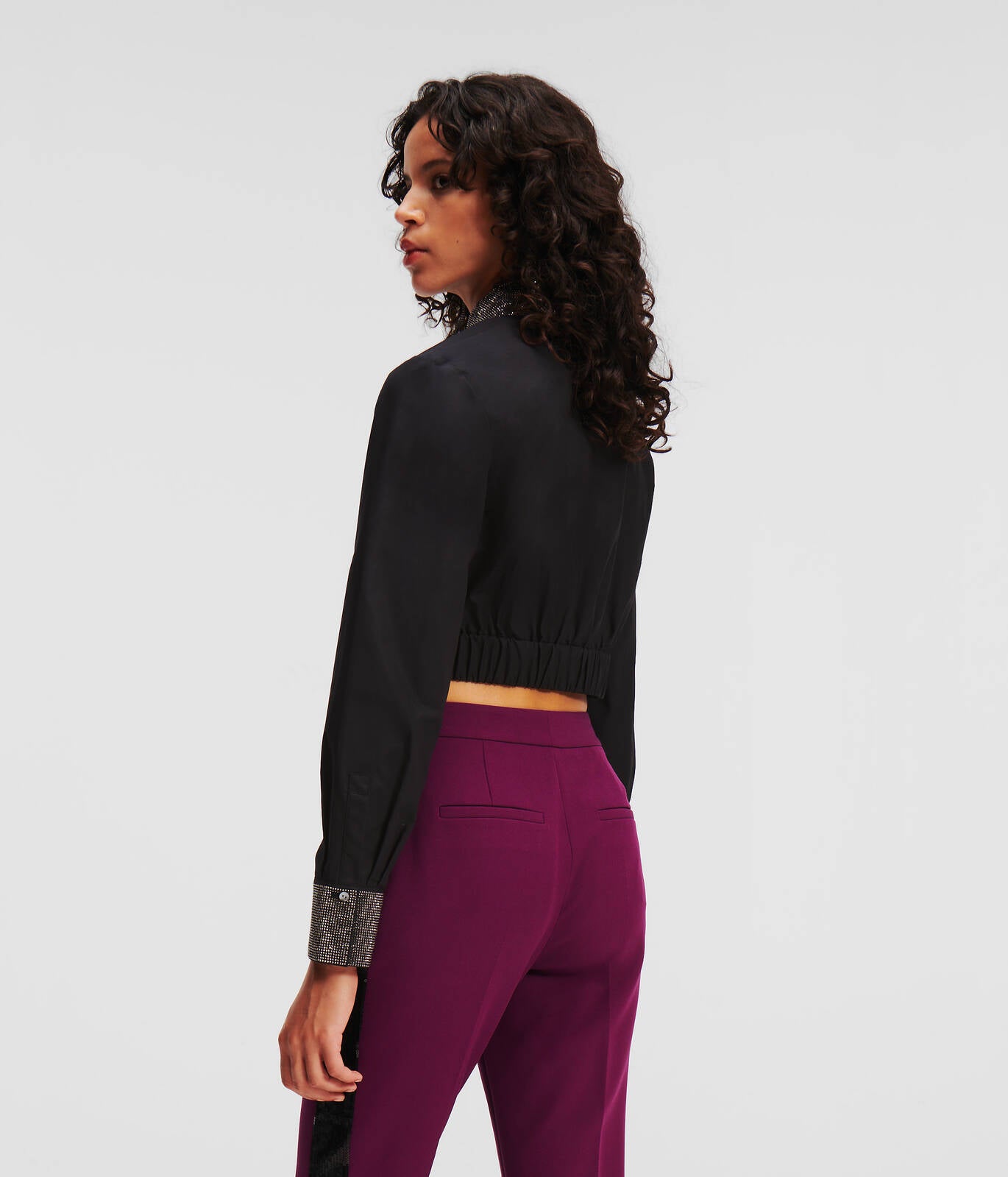 Karl Lagerfeld Rhinestone Cropped Shirt 236W1605