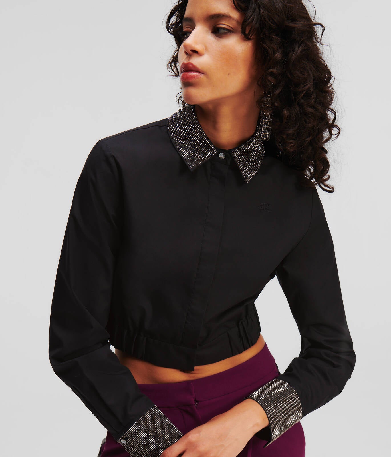 Karl Lagerfeld Rhinestone Cropped Shirt 236W1605