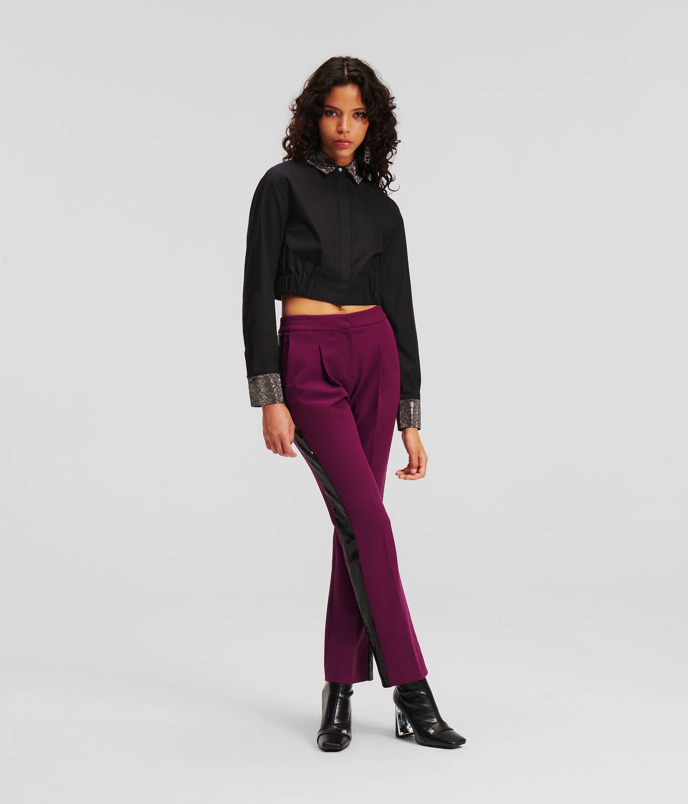 Karl Lagerfeld Rhinestone Cropped Shirt 236W1605