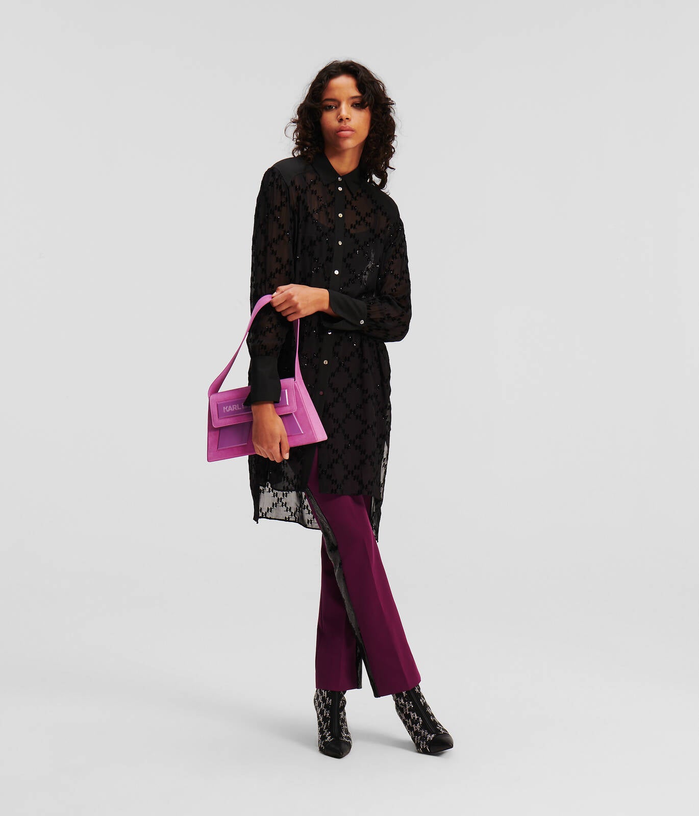 Karl Lagerfeld Monogram Sparkle Tunic Shirt 236W1607