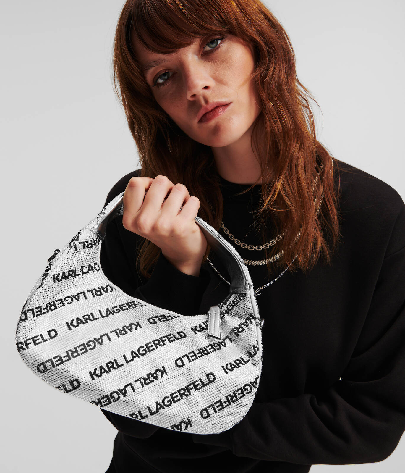 Karl Lagerfeld Rhinestone Hobo Bag 240W3026