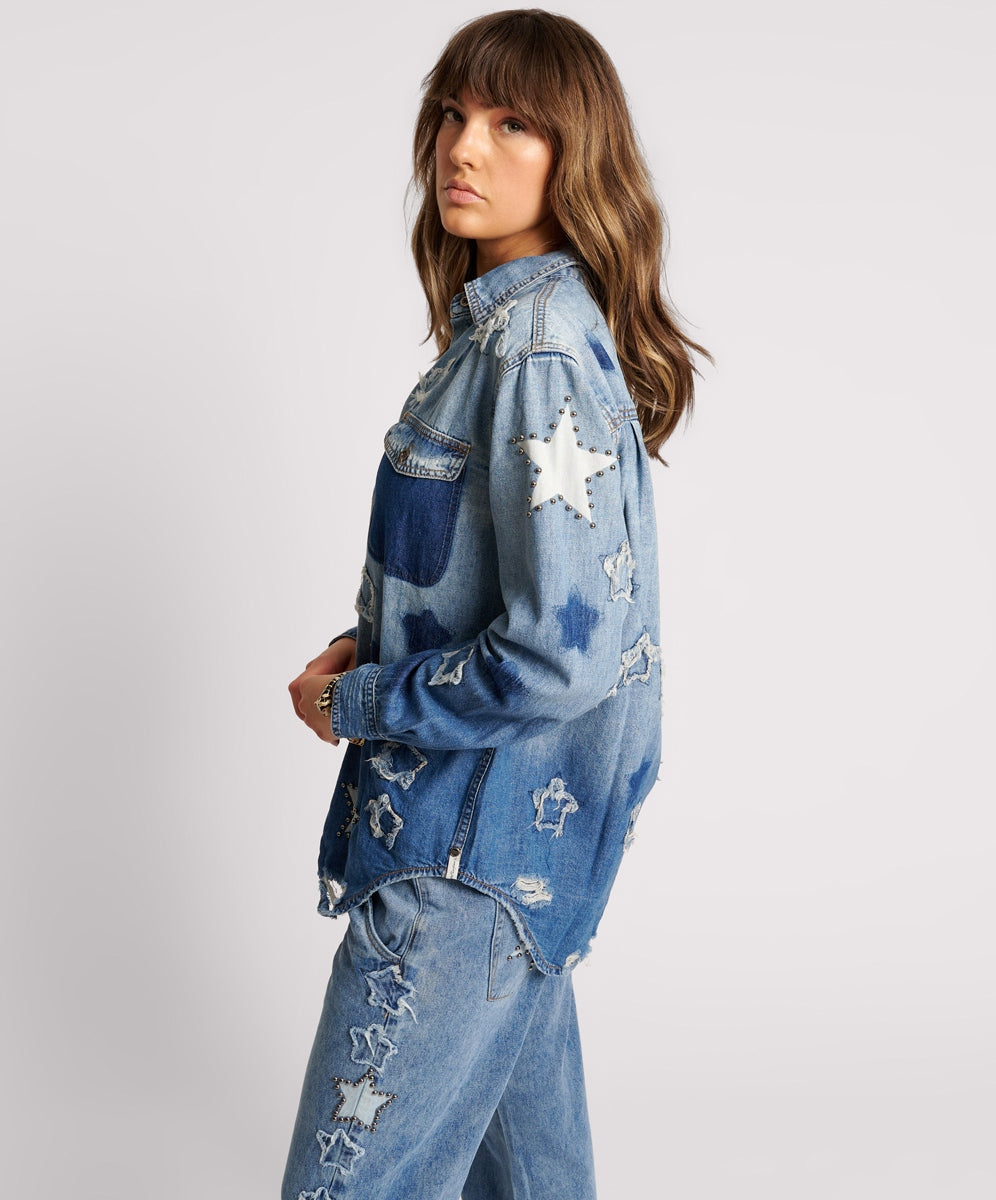One Teaspoon Johny Blue Star Classic Denim Shirt 26K25926