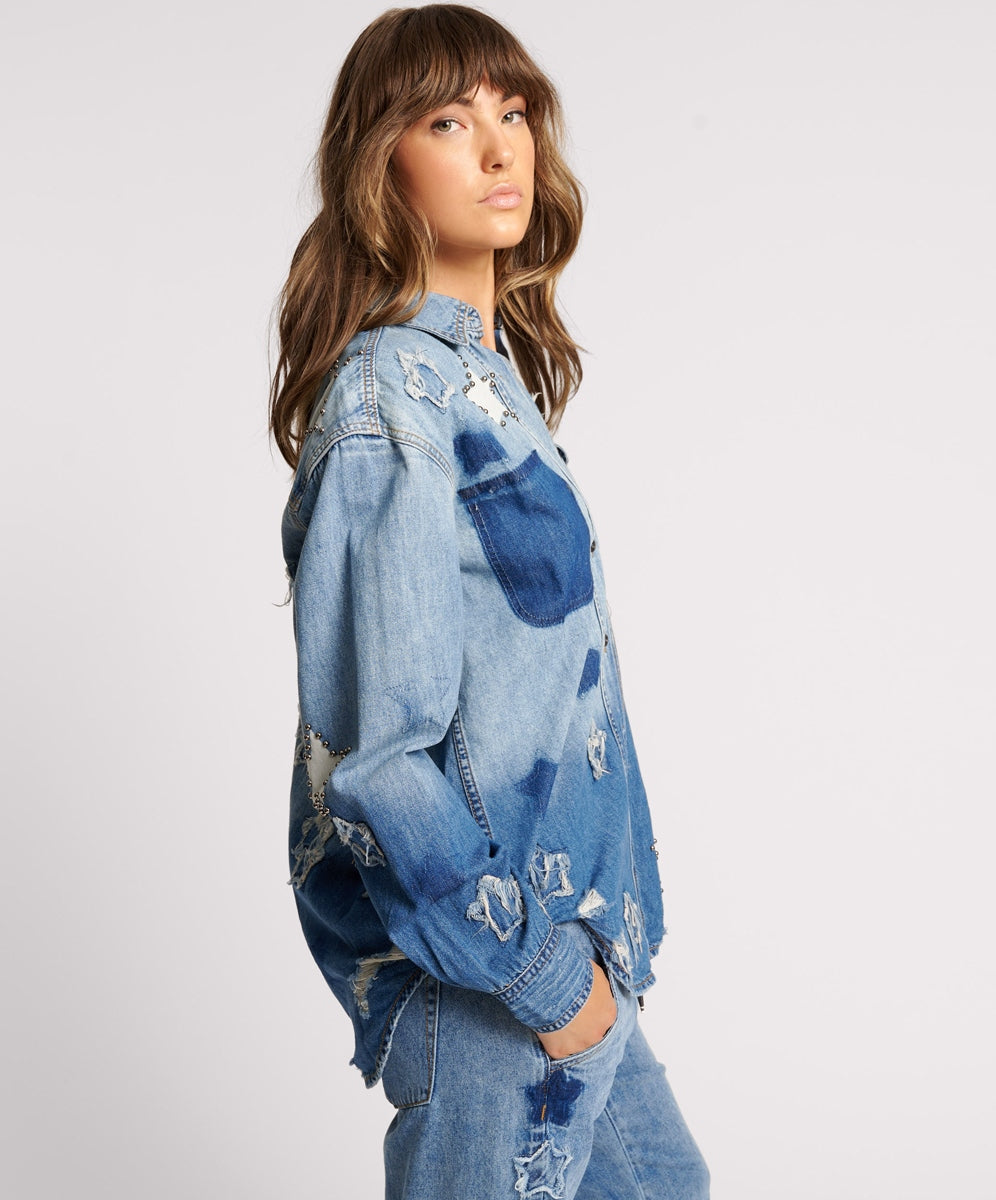 One Teaspoon Johny Blue Star Classic Denim Shirt 26K25926