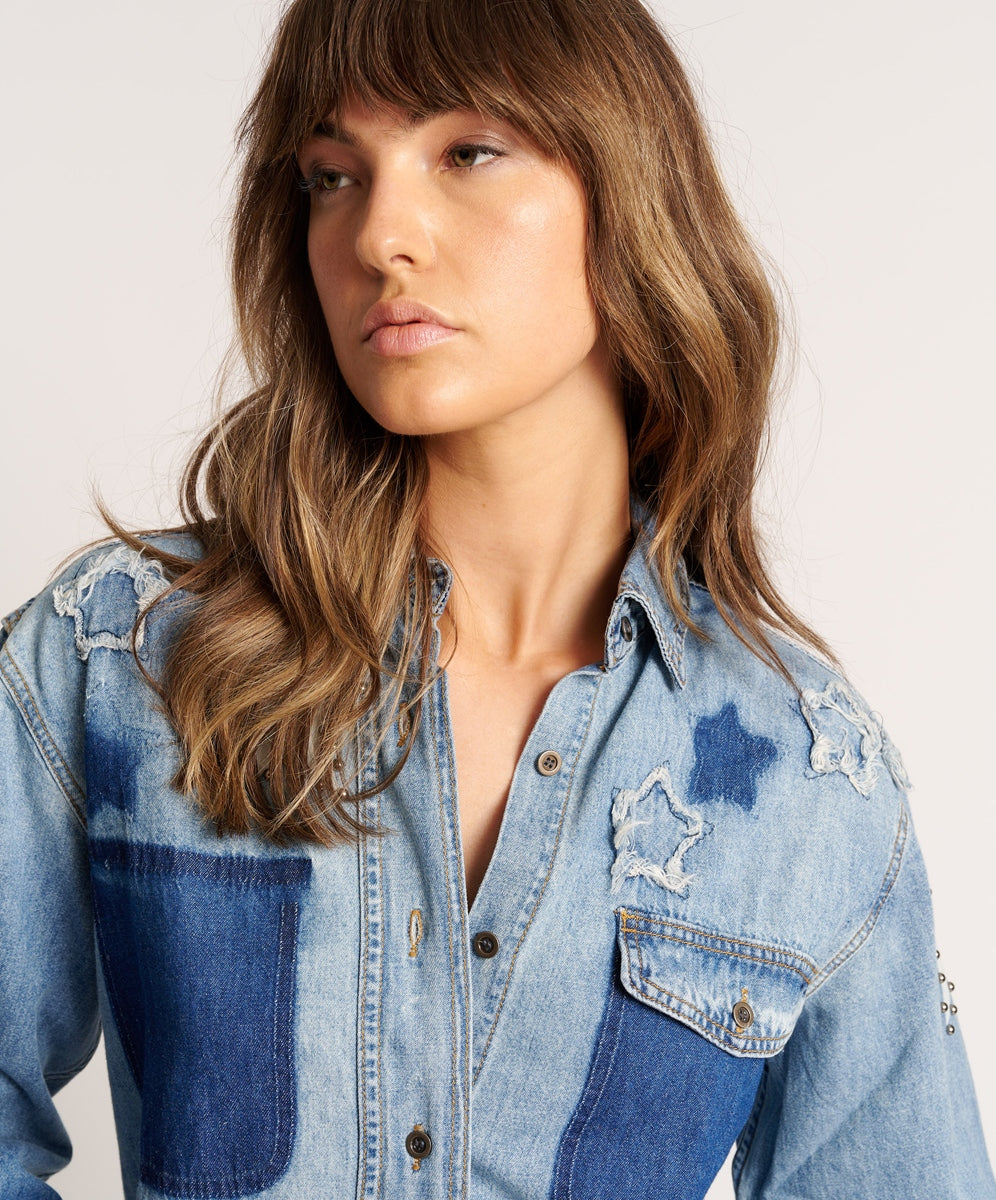 One Teaspoon Johny Blue Star Classic Denim Shirt 26K25926
