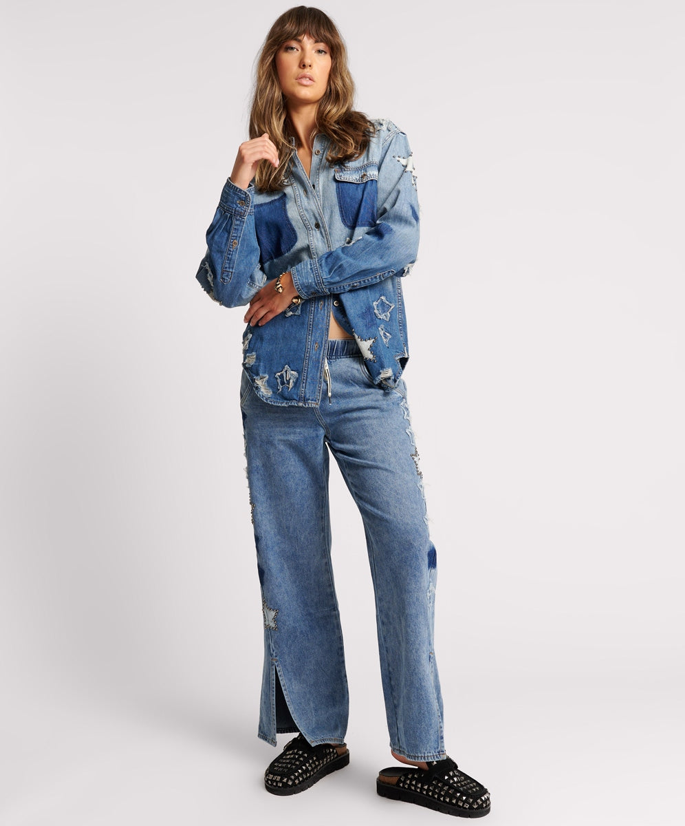 One Teaspoon Johny Blue Star Classic Denim Shirt 26K25926