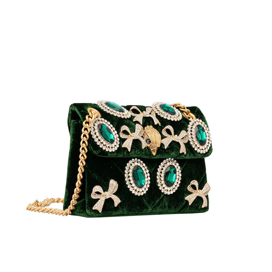 Kurt Geiger Velvet Mini Kensington Πράσινη Τσάντα Με Στρας 5018771789