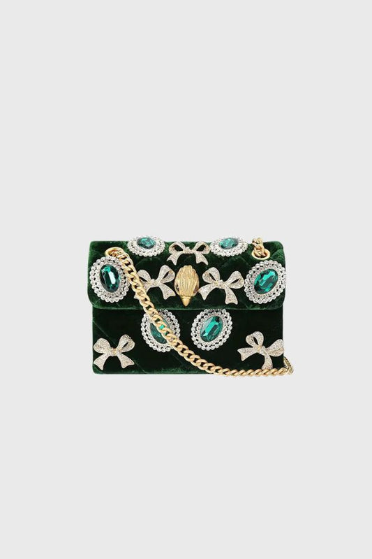 Kurt Geiger Velvet Mini Kensington Πράσινη Τσάντα Με Στρας 5018771789