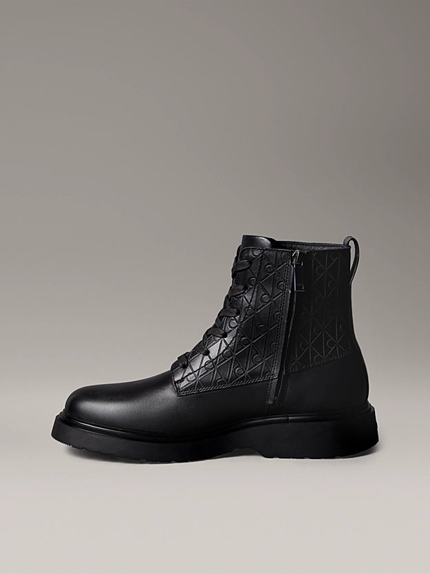 Calvin Klein Leather Emblem Logo Lace-Up Zip Boots HM0HM01904