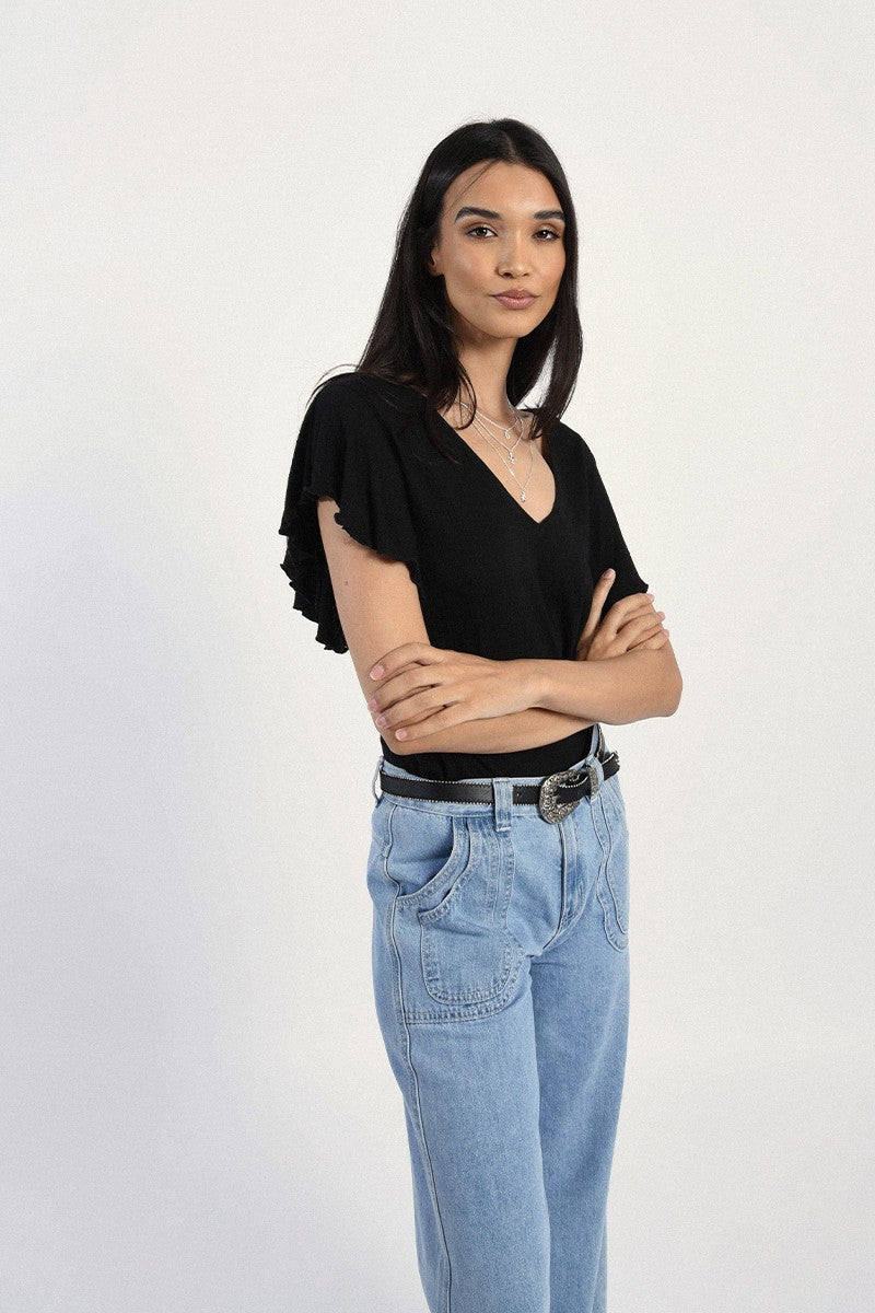 Molly Bracken Ladies Knitted Μαύρο Μπλουζάκι E1615BE