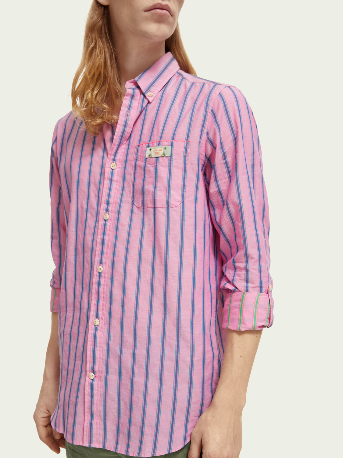 Scotch & Soda Regular Fit Striped Shirt With Sleeve Adjustment 171619