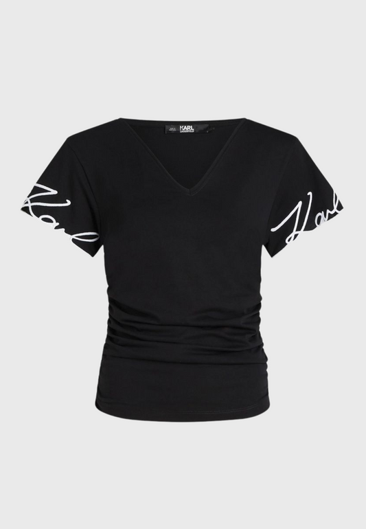 Karl Lagerfeld Signature V-neck T-shirt 241W1709