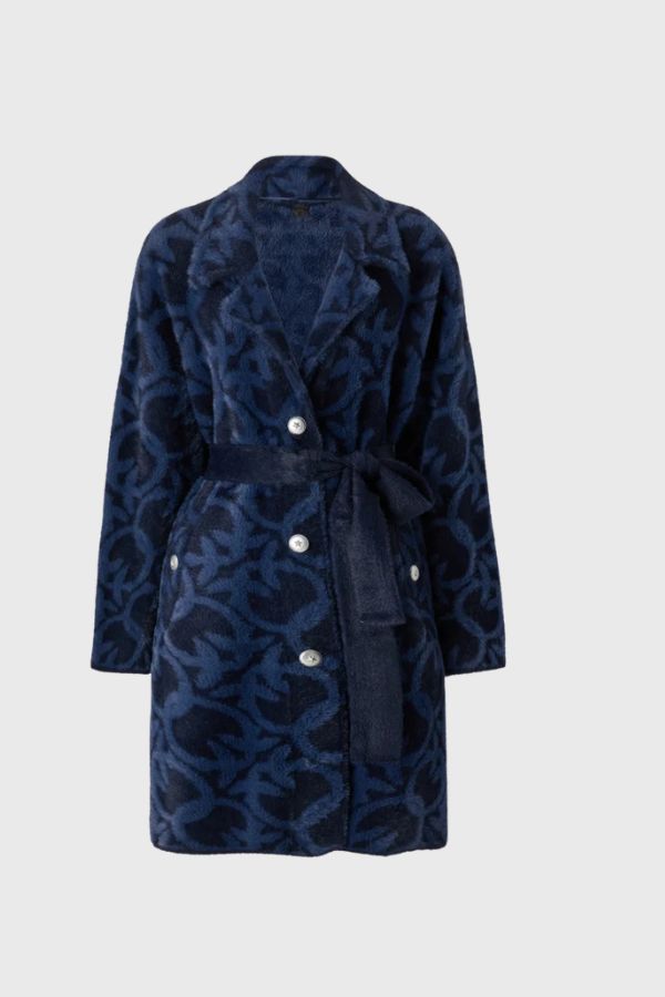 Pinko Velour-Effect Coat With Jacquard Logo 105415 A2WY