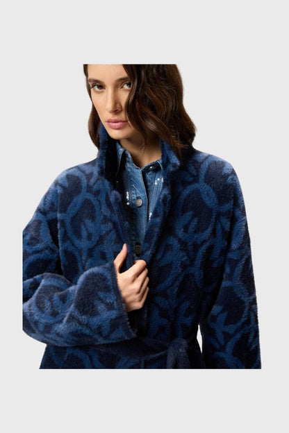 Pinko Velour-Effect Coat With Jacquard Logo 105415 A2WY