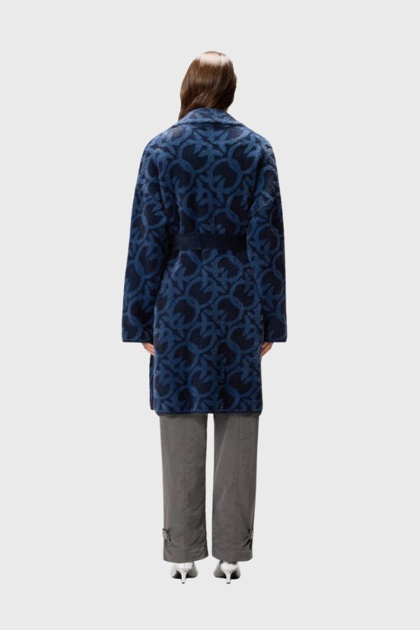 Pinko Velour-Effect Coat With Jacquard Logo 105415 A2WY