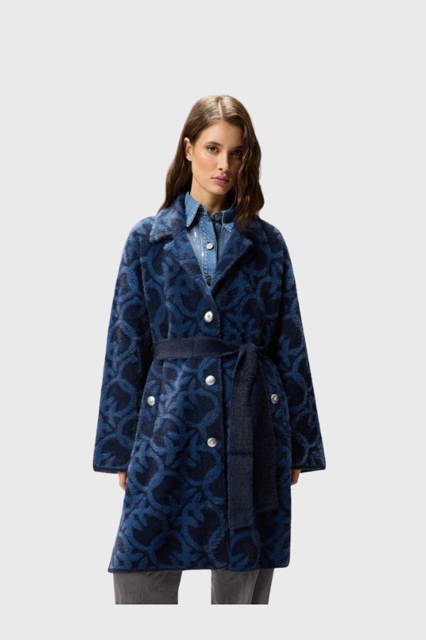 Pinko Velour-Effect Coat With Jacquard Logo 105415 A2WY