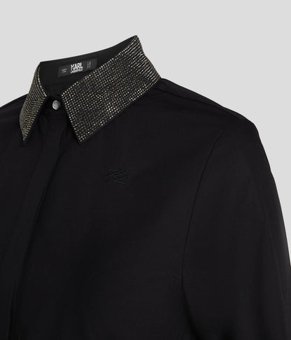Karl Lagerfeld Rhinestone Cropped Shirt 236W1605