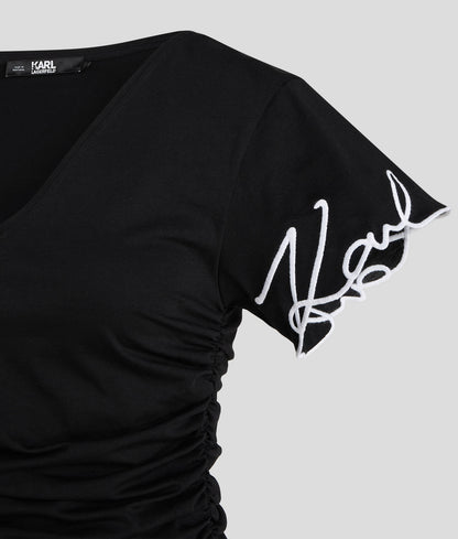 Karl Lagerfeld Signature V-neck T-shirt 241W1709