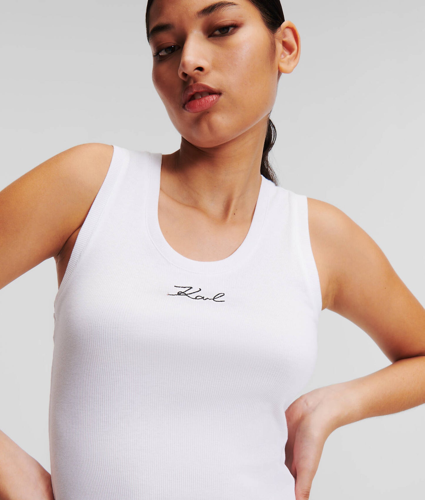 Karl Lagerfeld Logo-Embroidered Ribbed Tank Top 241W1712