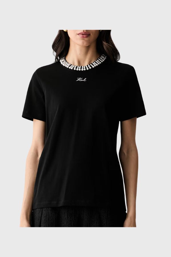Karl Lagerfeld Pearl Detail T-Shirt B3W17057