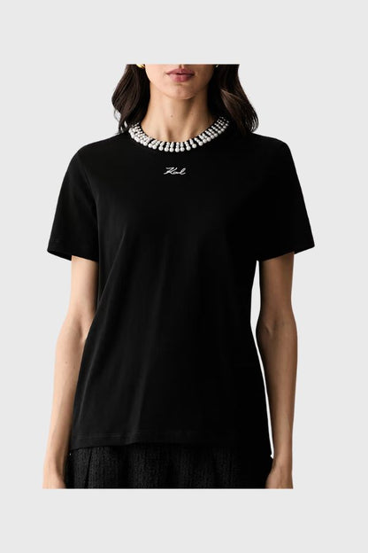 Karl Lagerfeld Pearl Detail T-Shirt B3W17057