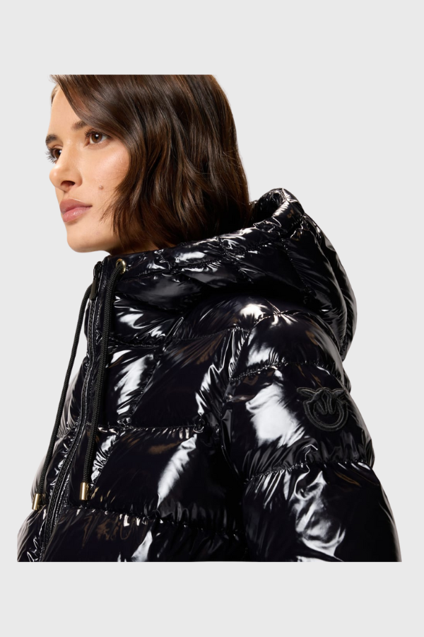 Pinko Eleodoro Caban Hooded Crystal Nylon Down Jacket 101597A2P7Z99