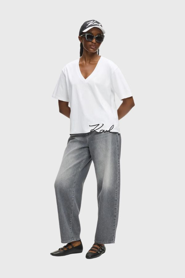 Karl Lagerfeld Signature Hem V-neck T-shirt B1W17031