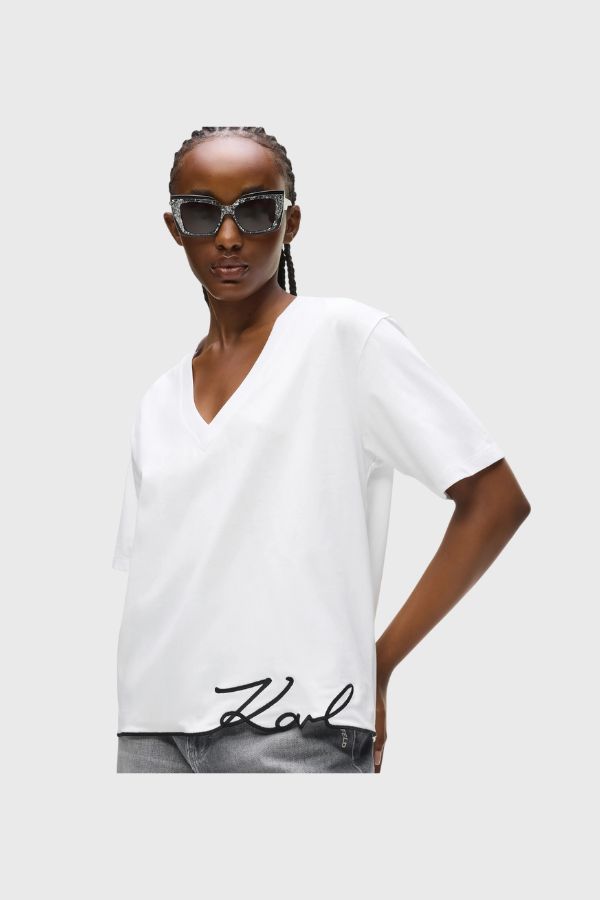 Karl Lagerfeld Signature Hem V-neck T-shirt B1W17031