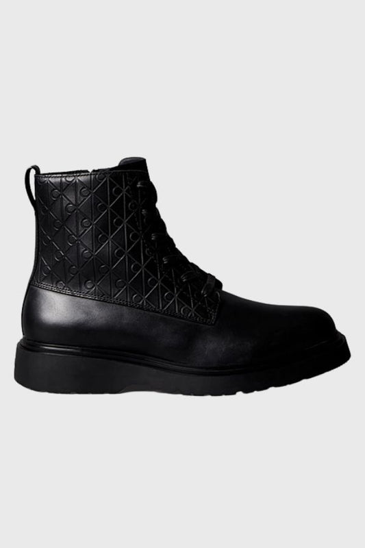 Calvin Klein Leather Emblem Logo Lace-Up Zip Boots HM0HM01904