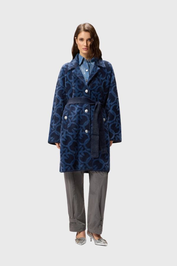 Pinko Velour-Effect Coat With Jacquard Logo 105415 A2WY