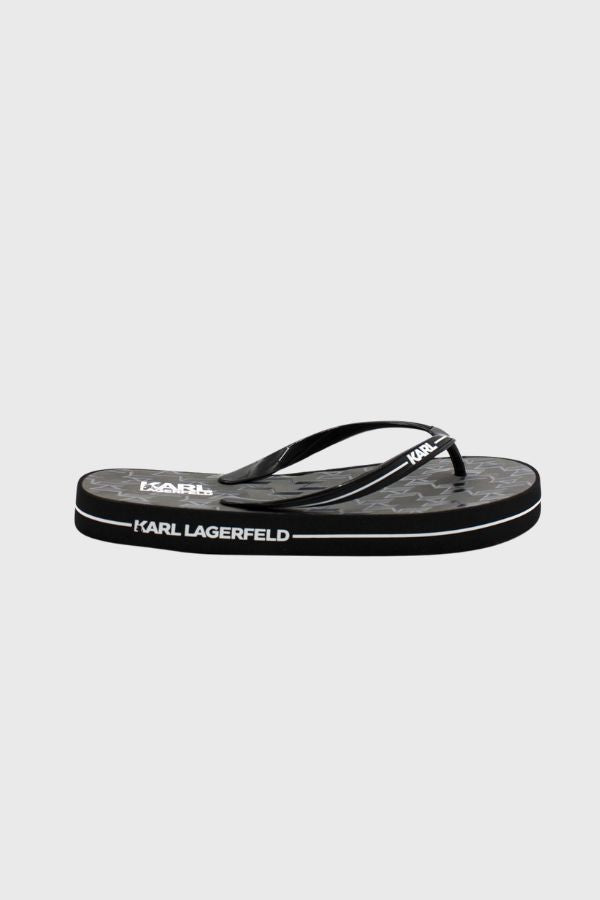 Karl Lagerfeld Black Monogram Thong Slides KL81013