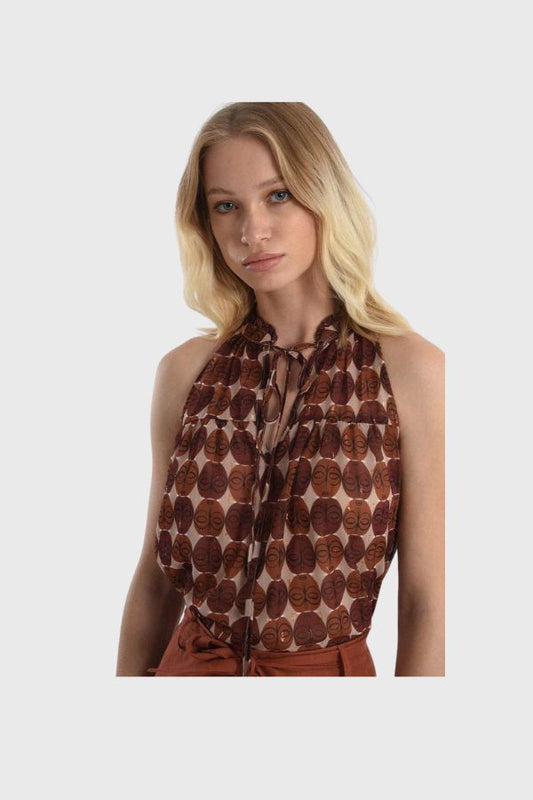 Molly Bracken American Armhole Camel Print Top R1472BE