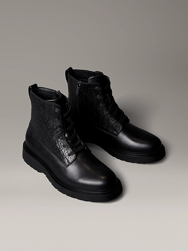 Calvin Klein Leather Emblem Logo Lace-Up Zip Boots HM0HM01904
