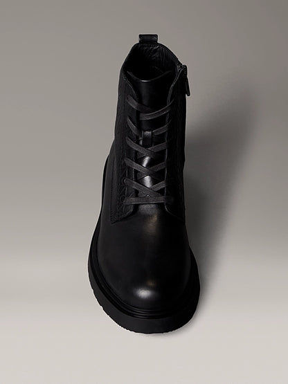 Calvin Klein Leather Emblem Logo Lace-Up Zip Boots HM0HM01904