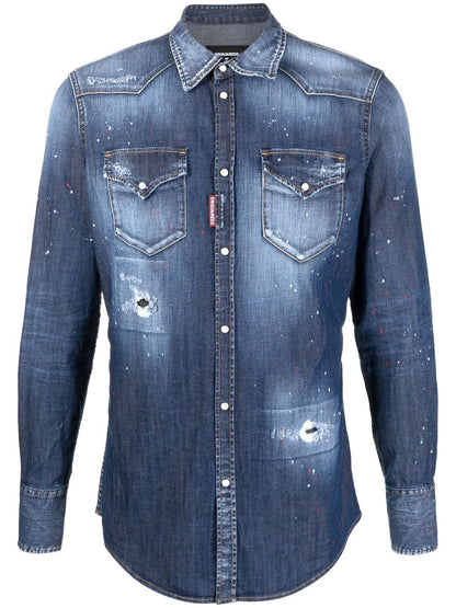 Dsquared2 Distressed Denim Τζιν Πουκάμισο S71DM0622S30341