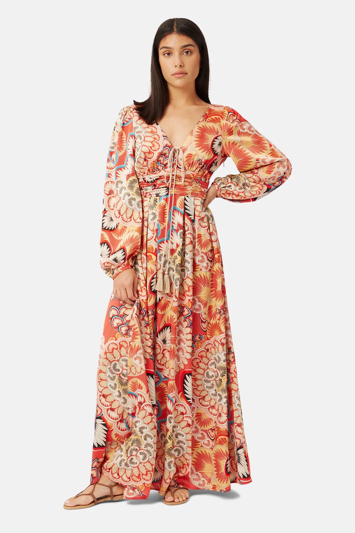 Traffic People The Promise Red Floral Printed Maxi Φόρεμα BTH12414009B